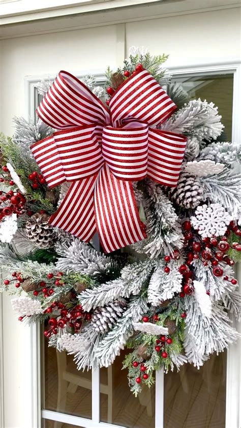 Christmas Wreath Flocked Christmas Wreath Red And White Christmas