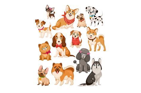 Happy Dogs Cute Puppy Pets And Home Funny Animals Cartoon Isolated Do By Yummybuum