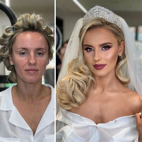 Fotos tomadas antes y después de que las novias fueran maquilladas para