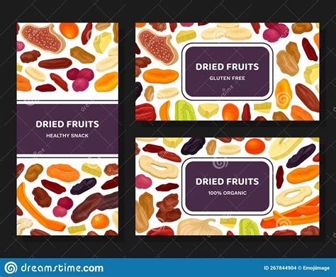 Dried Fruits Label Design With Healthy Sweet Snack Vector Template
