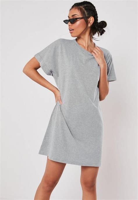 Gray Roll Sleeve T Shirt Dress