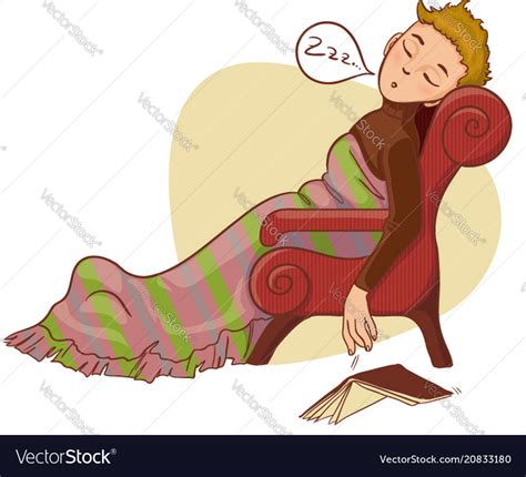 Young Cartoon Boy Falling Asleep In Armchair Vector Image
