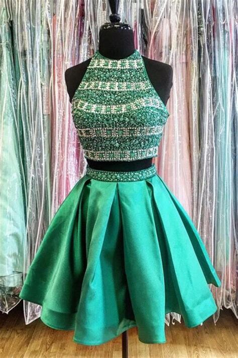 green-satin-prom-dress,-homecoming-party-dress,-two-piece-dress,-cute-halter-dress-two-piece