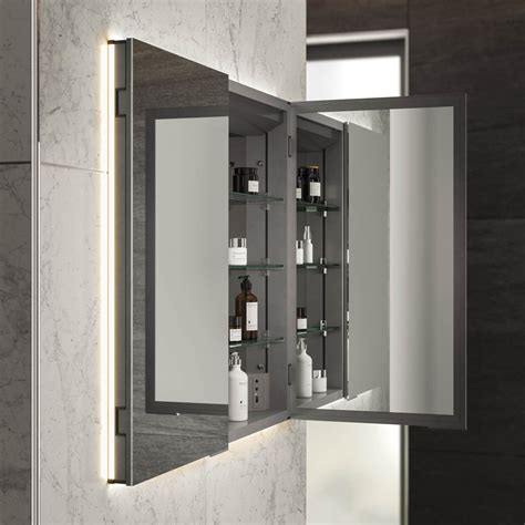 Hib Atrium Double Door Semi Recessed Led Illuminated Mirror Cabinet
