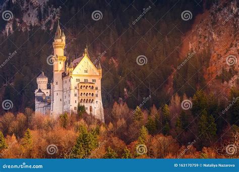 Neuschwanstein Castle Sunset View Germany Stock Image Image Of