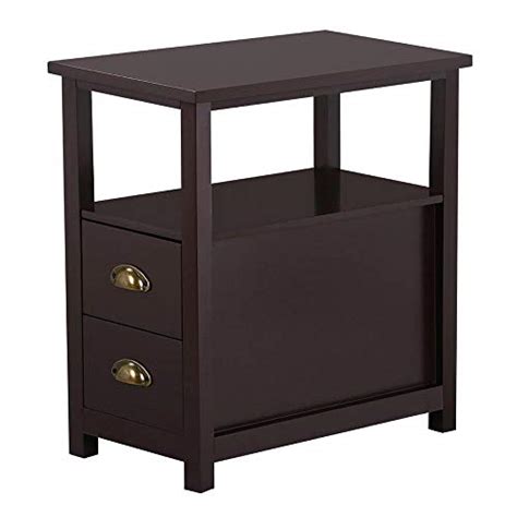 Go2buy Sofa Side Narrow End Table With 2 Drawer And Shelf Nightstand
