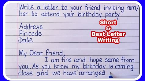 Letter Writing In Englishwrite A Letter To Your Friend Inviting Birthday Partyinvitation