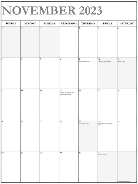 November 2022 Vertical Calendar Portrait