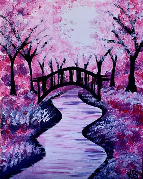 Pink Cherry Blossom Trees River Bridge Print Digital Download Etsy