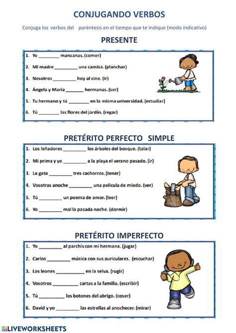 ejercicio interactivo de conjugación verbos verbos y sustantivos verbos verbos para niños