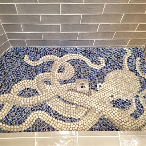 Octopus Mosaic Penny Round Tile Installation Penny Tile Penny Round