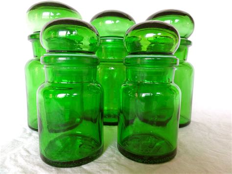 Vintage Green Glass Jars Glass Canisters Storage By Oldamsterdam
