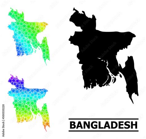 Spectral Gradiented Starred Mosaic Map Of Bangladesh Vector Colorful