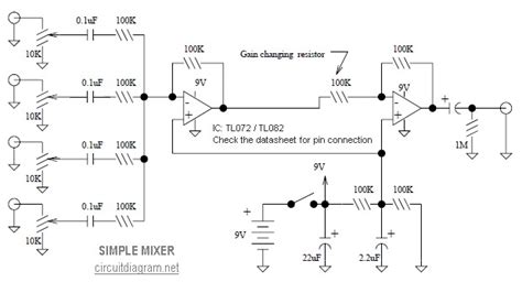 Simple Mixer 4 Input Circuit Scheme