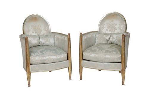 Original Matched Pair French Art Deco Club Chairs By Paul Follot