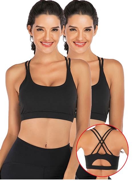 Dodoing Womens Racerback Sports Bra Cross Back Strappy Removable Pads Yoga Running Workout Bra