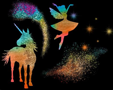 Rainbow Fairy And Unicorn Glitter Clipart Pixie Dust Overlay Etsy