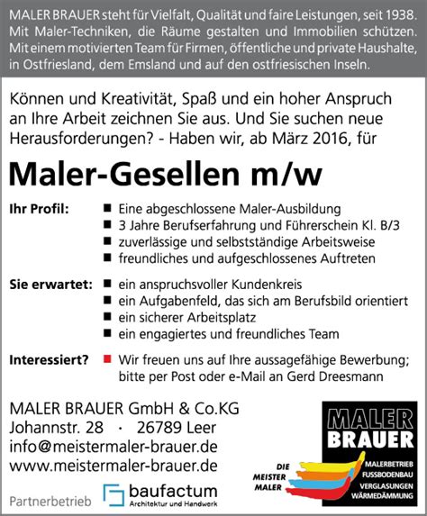 Anschreiben handwerker als muster zur bewerbung. Stellenangebote | Maler Brauer