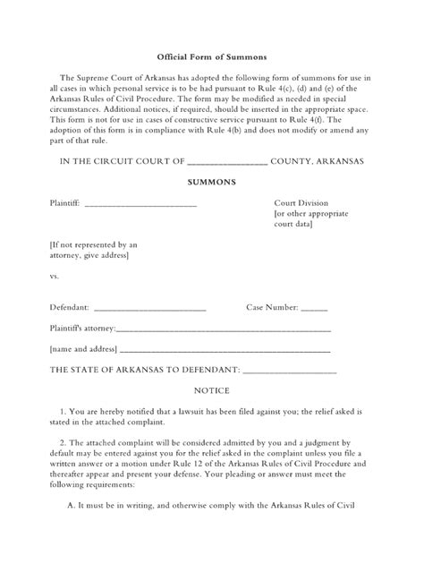 Arkansas Rules Of Civil Procedure Time To Respond To Motion Fill Out