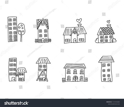 Doodle Art Hand Drawing Cute Homes Stock Vector Royalty Free