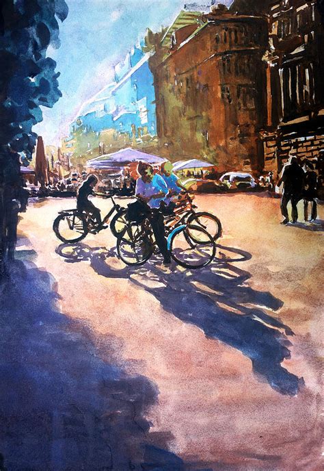 Bicycle Shadows On The Sunny Street Painting By Zlatko Music Fine Art