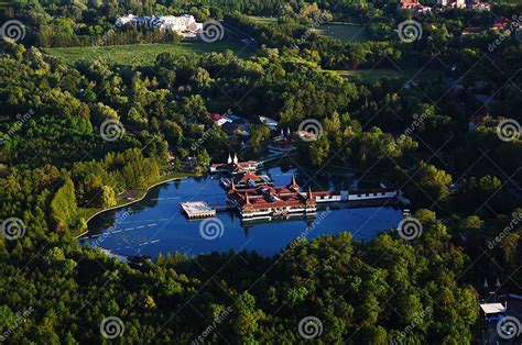 Top View Of The Lake Heviz Lake Heviz With Buildings For Treatment