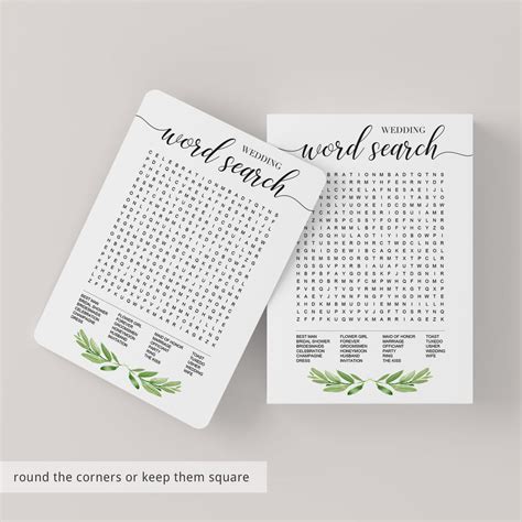 Foliage Wedding Word Search Game Printable Instant Download