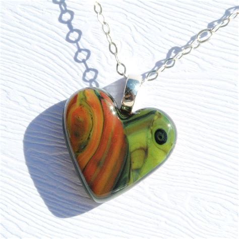 Small Heart Pendant Fused Glass Jewelry Hidden Earth