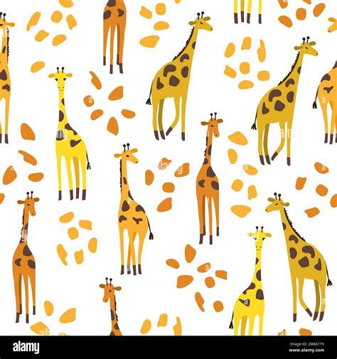 Seamless Cute Cartoon Giraffes Pattern For Kids Design Stock Vector