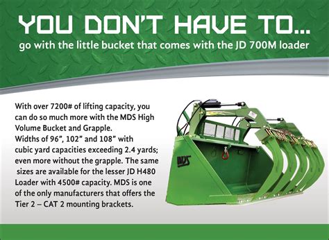 High Volume Buckets And Grapples For The Jd 7oom Loader Mds Manufacturing