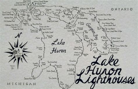 Lake Huron Lighthouses Map Etsy