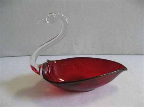 Vintage Swan Candy Dish Duncan Miller Glass Pall Mall Ruby Red W