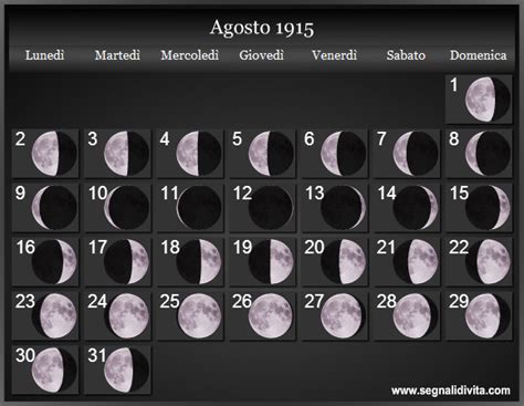 Calendario Lunare Agosto 1915 Fasi Lunari Calendario Lunare