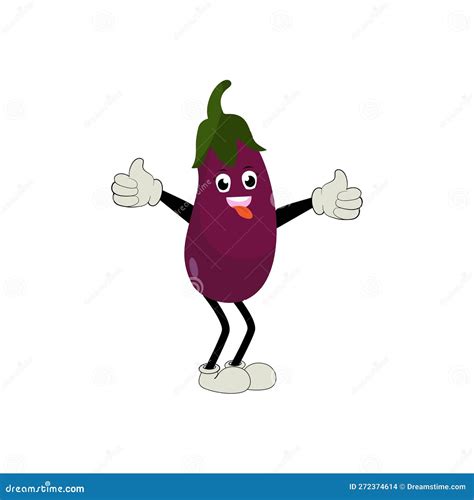 Cute Eggplant Character Vector Illustration Flat Eggplant Cartoon