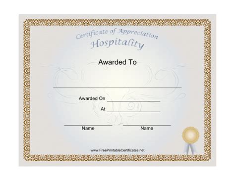 Hospitality Certificate Of Appreciation Template Download Printable Pdf