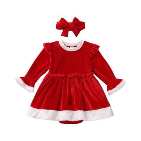 Infant Baby Girl Christmas Dress Santa Claus Princess Long Sleeve Red