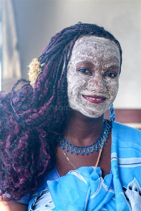 Woman Posing With A Beauty Mask At Mayotte Island France Editorial