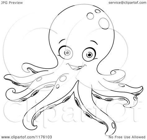 Cartoon Of A Black And White Happy Octopus Royalty Free