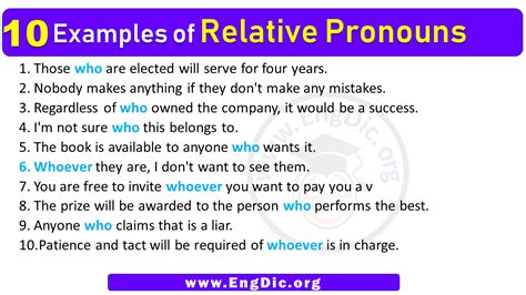 List Of All Relative Pronouns In English