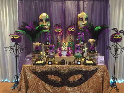 Birthday Masquerade Party Candy Buffet In Purple Green Black And