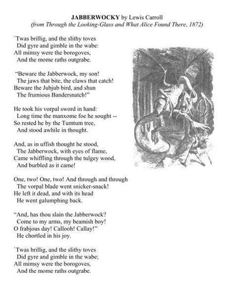 Glossary For Jabberwocky By Lewis Carroll From The Annotated Alice