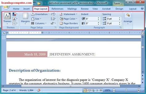 Microsoft Office Word 2007 Learn The Page Layout Tab In Ms Word It