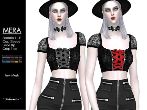 Sims 4 — Mera Goth Top By Helsoseira — Style Goth Lace Up Cap