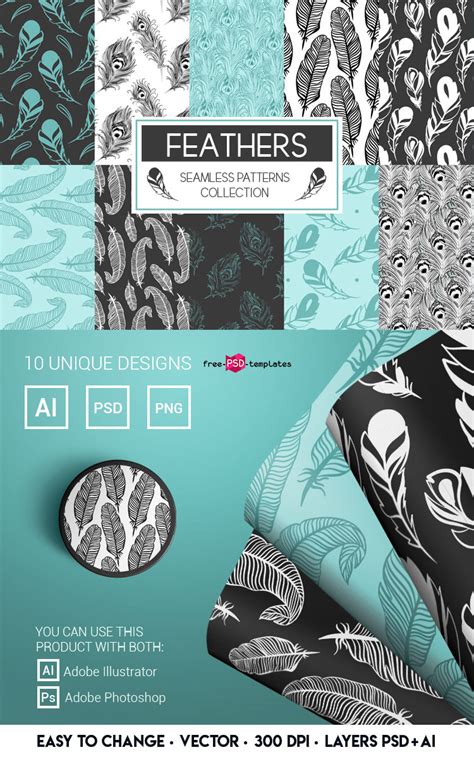Free Vector Feathers Seamless Patterns On Behance