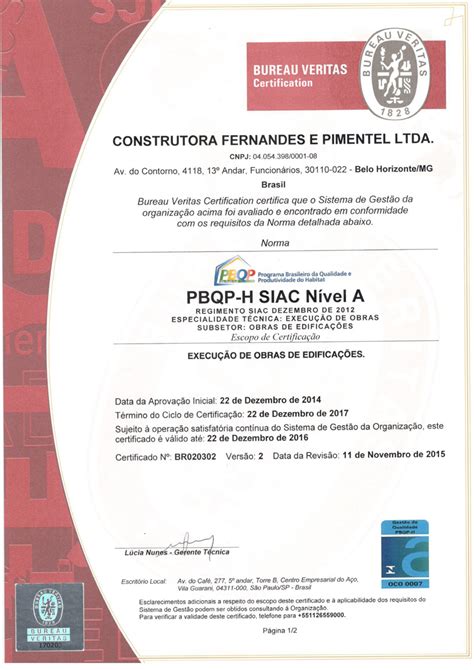 Certificados De Qualidade Construtora Fernandes Pimentel