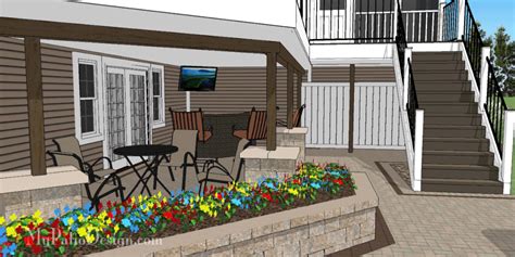 Lay stone patio tiles next to an existing deck to expand the usable space. Custom 3D Patio Design | Designing Patios You Love to Use - MyPatioDesign.com