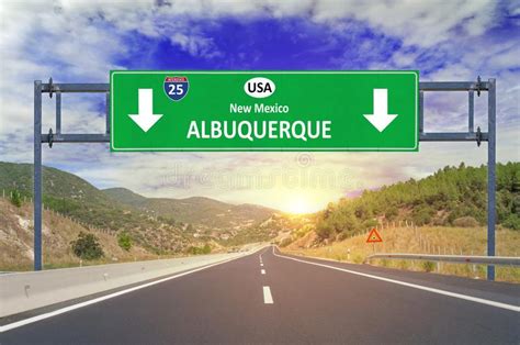 Us City Albuquerque Road Sign On Highway Stock Photo Image Of Arrow