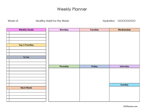 Weekly Planner Template Excel