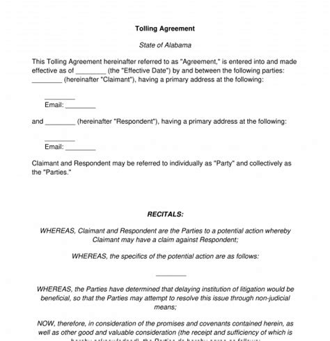 Tolling Agreement Sample Template Word And Pdf