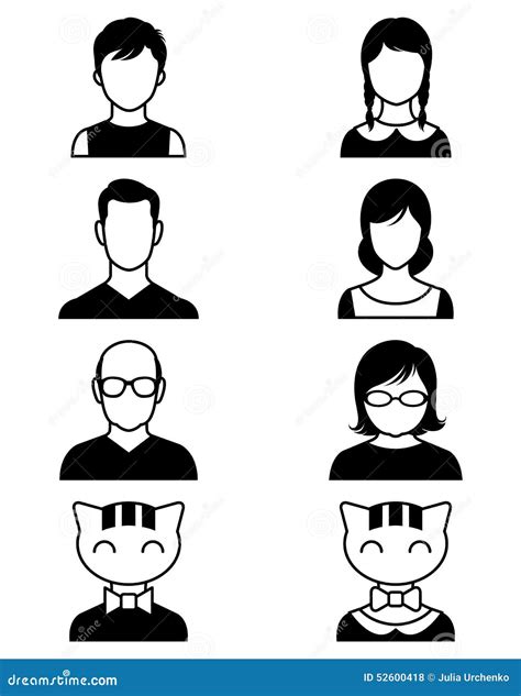 Set Of Stylized Avatars Or Userpics People And Cats Stock Vector